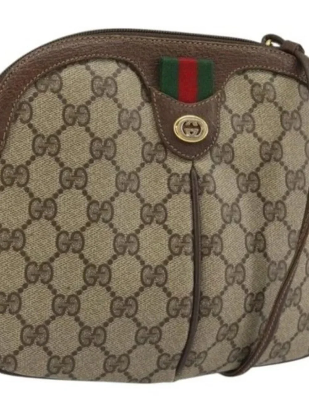 GUCCI GG Supreme Web Sherry Line Bag PVC Beige Gold 904 02 047 Auth 190257